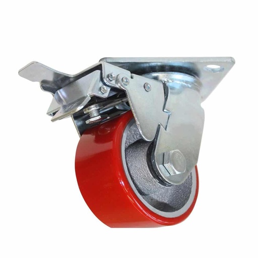 [HC100113] RODAJA GIRATORIA 3" C/PU ROJO CON FRENO