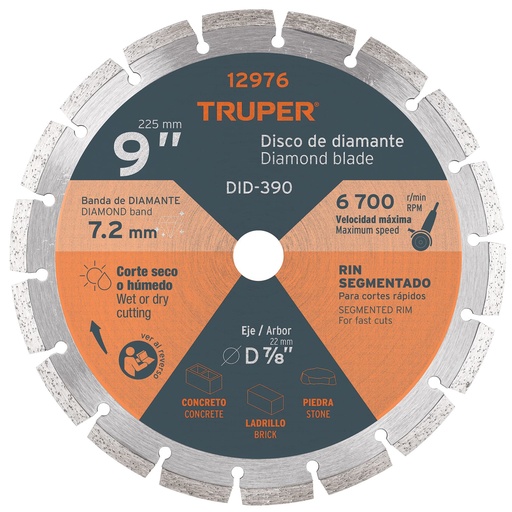 [HC13655] TRUPER DISCO DIAMANTE RIN SEGMENTADODIAMETRO 9