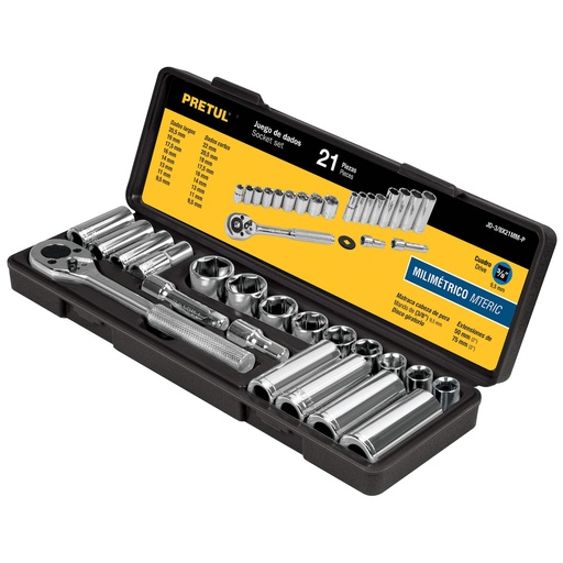 [HC97406] PRETUL DADOS JD-3/8X21MM-P 21PZCUADRO 3/8" MM