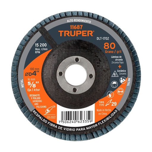 [HC112073] TRUPER DISCO LAMINADO 4" G-80 CENTRO 5/8 DLT-1702