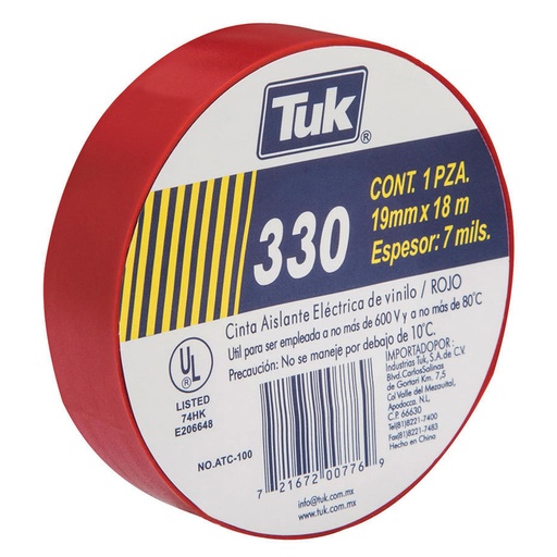[HC107015] TUK CINTA AISLANTE            19MMX18MT ROJA 330