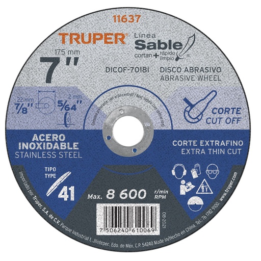 [HC13034] TRUPER DISCO CORTE ABT-877 7" A INOX