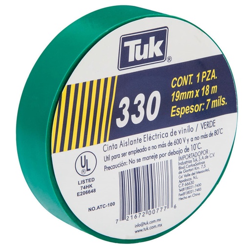 [HC107016] TUK CINTA AISLANTE            19MMX18MT VERDE 330