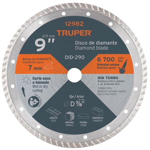 [HC13653] TRUPER DISCO DE DIAMANTE RIN TURBO DIAMETRO 9