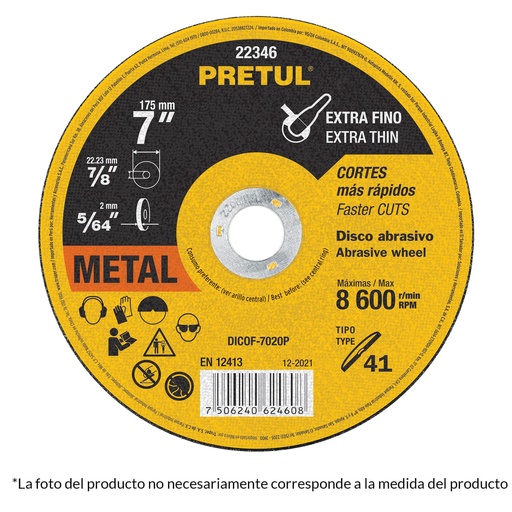 [HC119767] PRETUL DISCO TIPO 41 DICOF-7015P 7"P/CORTE FINO DE METAL