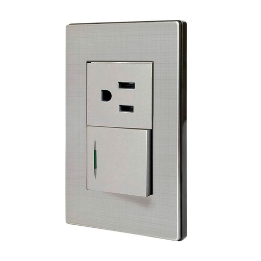 [HC111275] PLACA 1 APAGADOR +1 CONTACTO  A. INOX. MILAN-MAYORCA