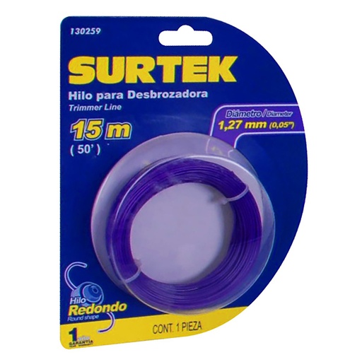 [HC11673] SURTEK HILO P/DESBROZADORA    1.27MMX15MT REDONDO BLISTER