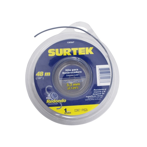 [HC11675] SURTEK HILO P/DESBROZADORA    3.3MMX48MT REDONDO DOB BLISTER