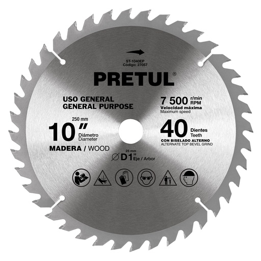 [HC124083] PRETUL DISCO CIRCULAR P/MADERA10" 40DTES CENTRO 1"