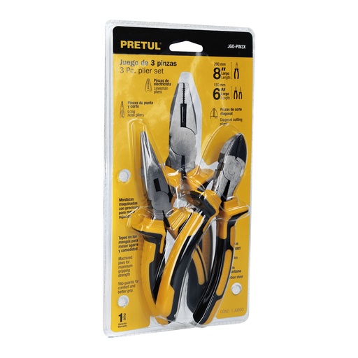 [HC124078] PRETUL JGO PINZAS MANGO COMFORT GRIP3PZ 22966 JGO-PIN3X