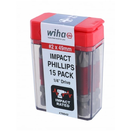 [HC126231] WIHA JGO PUNTAS PHILLIPS      15PZ PH2 49MM 1/4 IMPACT 76642