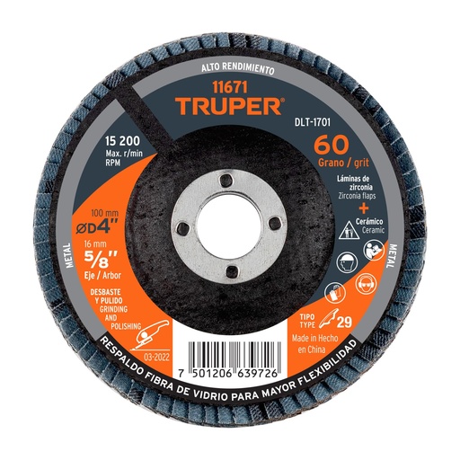 [HC13680] TRUPER DISCO LAMINADO G-60 DIAMETRO 4 TIPO 29 DLT-1701