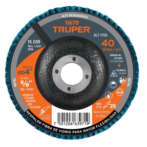 [HC13679] TRUPER DISCO LAMINADO G-40 DIAMETRO 4 TIPO 29 DLT-1700