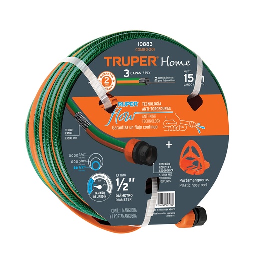 [HC103711] TRUPER MANGUERA 1/2 MAN-15X1/2RE,PORTA MANGUERAS GAN-MA COMB