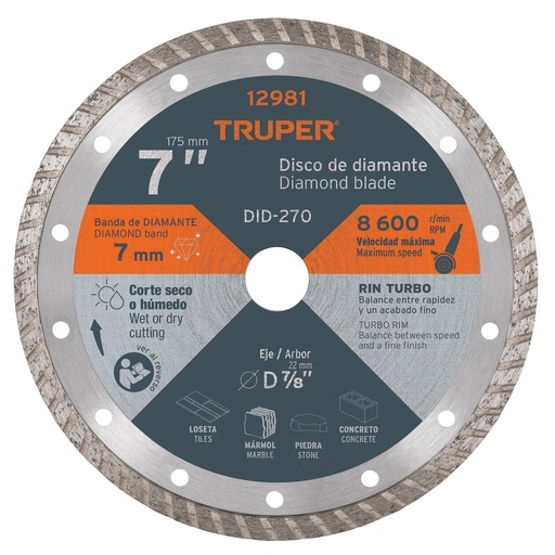 [HC13651] TRUPER DISCO DE DIAMANTE RIN TURBO DIAMETRO 7 DDT-1527T