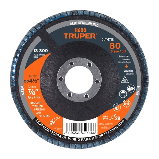[HC111978] TRUPER DISCO DLT-1718 7/8 X 4 1/2"GRANO 80 LAMINADO DLT-1718
