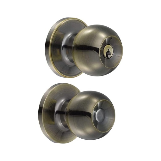 [H010628] LOCK CERRADURA POMO ENTRADA   LATON ANT BOLA 15PO