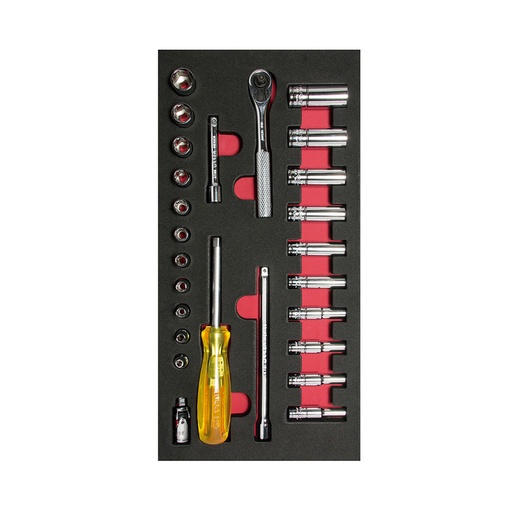 [HC130412] URREA JGO DADOS Y ACC CH102 1/4" 26PZ LARGOS Y CORTOS STD