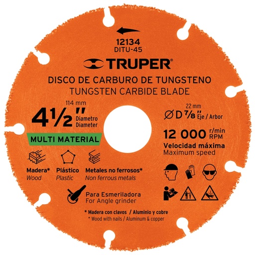[HC134338] TRUPER DISCO D/CARBURO 12134 4-1/2DITU-45 MULTIUSOS