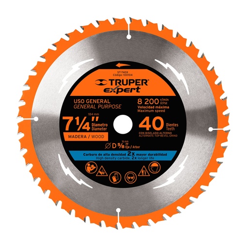 [HC134340] TRUPER DISCO SIERRA 100104 7-1/4 40DST-740X 5/8 P/MADERA