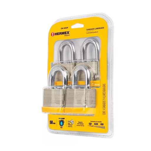 [HC13489] HERMEX JGO 4 CANDADOS CM-50X4P 50MMBASIC