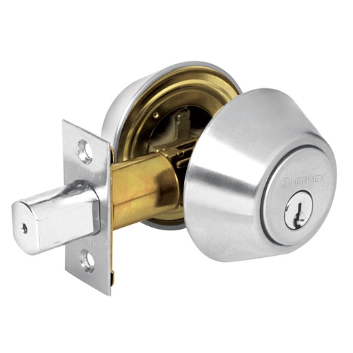 [HC13408] HERMEX CERROJO DOBLE CILINDRO CROMO MATE