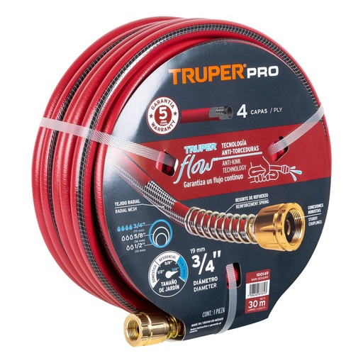 [HC129894] TRUPER MANGUERA 4 CAPAS MAN-30X3/4X30M CONEX LATON 3/4
