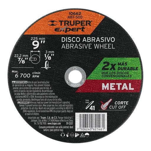 [HC13030] TRUPER DISCO CORTE METAL 9 TIPO 1