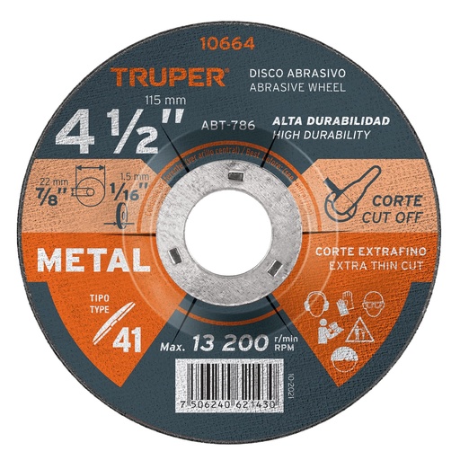 [HC103739] TRUPER DISCO P/CORTE DE METAL 4-1/2" 2MM  ABT-786