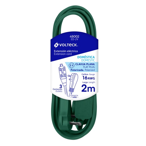 [HC23164] VOLTECK EXTENSION ELECTRICA   DOMESTICA VERDE 2MTS ED-2V