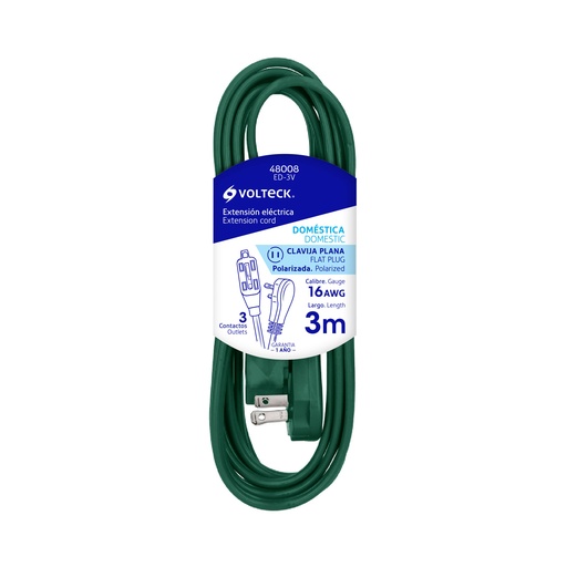 [HC23166] VOLTECK EXTENSION ELECTRICA   DOMESTICA VERDE 3M TS ED-3V