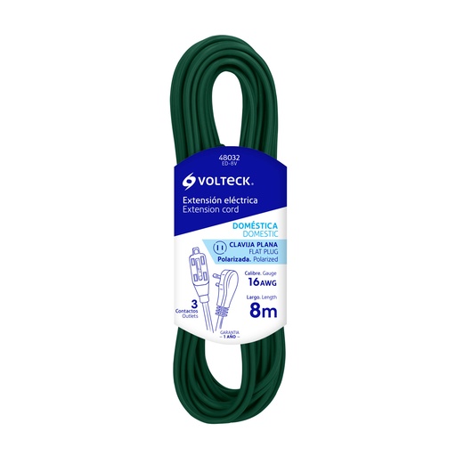 [HC23169] VOLTECK EXTENSION ELECTRICA   DOMESTICA VERDE 8MTS ED-8V