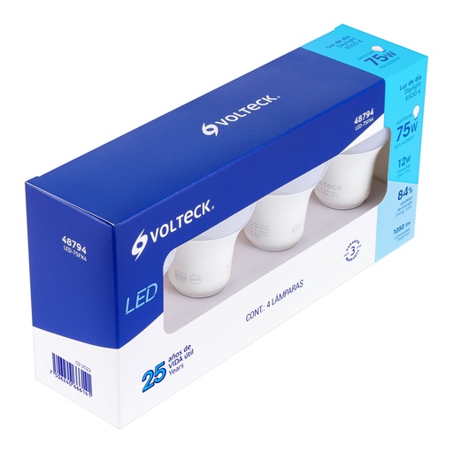 [HC23586] VOLTECK PAQ. 4 LÁMPARAS LED 12W A19 E27 LUZ DE DIA LED-75FX4