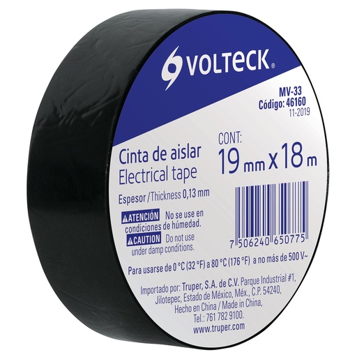 [HC23253] VOLTECK CINTA AISLANTE        19MMX18MT NEGRA MV-33