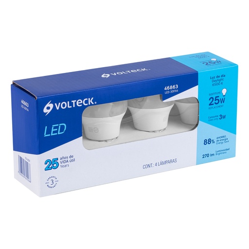 [HC23230] VOLTECK LED-30FX4 LAMPARA LED A19  3W  E27  LUZ DE DÍA  4