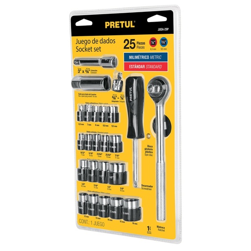 [HC136879] PRETUL JGO DADOS JUDA-29P 1/4"Y 3/8"25 PZ