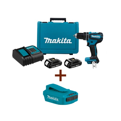 [HC134361] MAKITA ROTOMARTILLO 1/2"18V DHP485SYEVVR C/CARG Y 2BAT