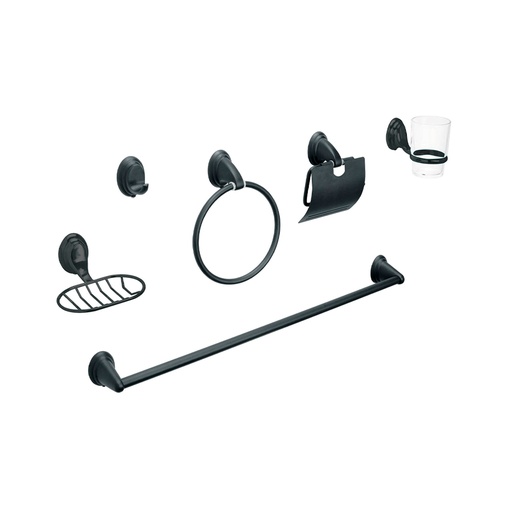 [HC153886] FOSET JGO ACCESORIOS P/BAÑO   6PZ NEGRO MATE AQUA REJ AQA-40