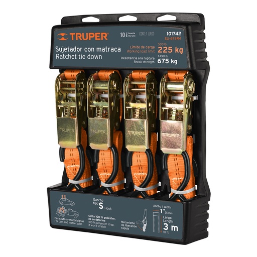 [HC152487] TRUPER JGO SUJETADORES 4PZ    MAX 675KG C/MATRACA SU-675R4