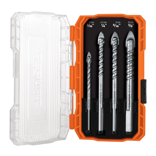 [HC152829] TRUPER JGO BROCAS             P/VIDRIO-AZULEJO 4PZ 3/16"-3/8