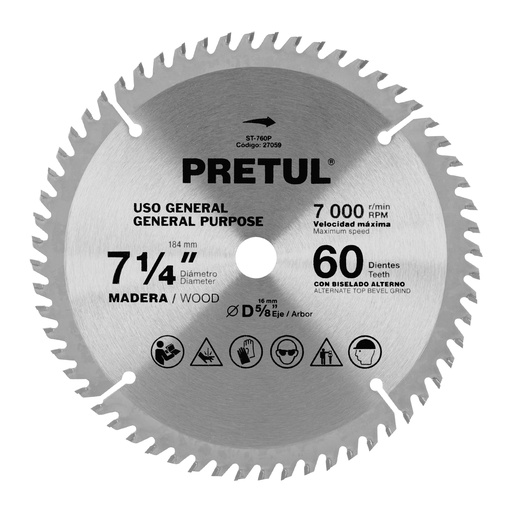 [HC155459] PRETUL DISCO P/SIERRA         CIRCULAR 7-1/4X60DTS 5/8" P/MA