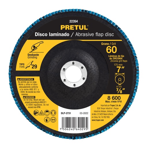 [HC154085] PRETUL DISCO LAMINADO         7"X7/8" G-60 DLP-2731