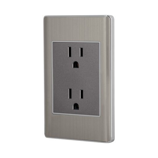 [HC26978] VOLTEK PLACA ARMADA ACERO     INOX 3 MODULOS CONTACTO DUPLEX