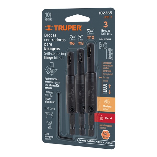 [HC159540] TRUPER JGO BROCAS P/BISAGRA   3PZ 7/64"-9/64"