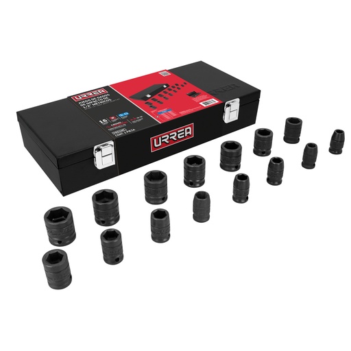 [HC160343] URREA JGO DADOS IMP MET PTA   HEX 1/2" 15PZ 7401MC