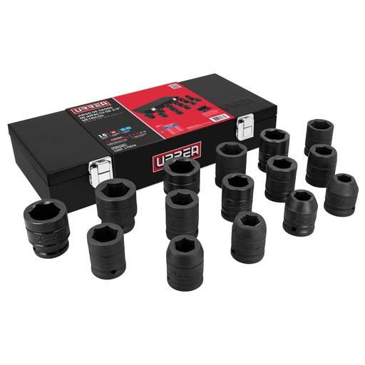 [HC160346] URREA JGO DADOS IMP MET PTA   HEX 3/4" 15PZ 7501MC