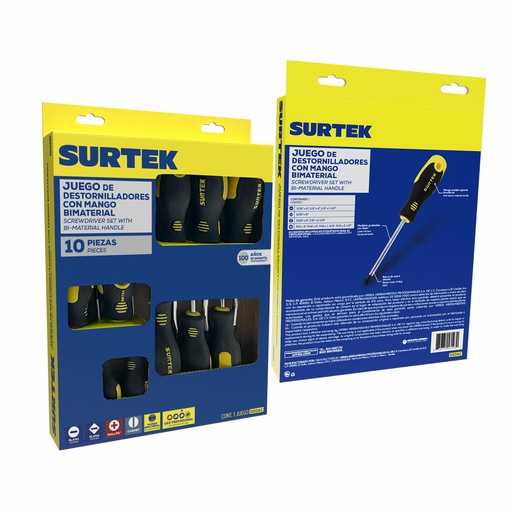 [HC164084] SURTEK JGO DESTORNILLADOR     10PZ COMB MGO BIMAT CJA D20AC