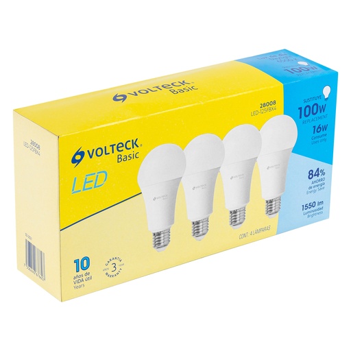 [H019451] VOLTECK PAQ 4 LAMPARAS LED 16WTIPO BULBO LED-125FBX4