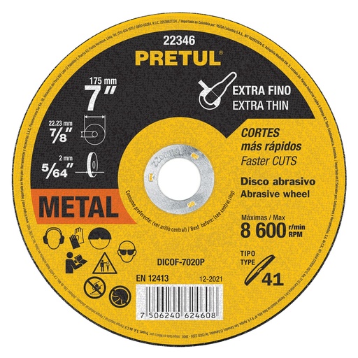 [HC116510] PRETUL DISCO P/METAL CORTE    FINO 7" DICOF-7020P