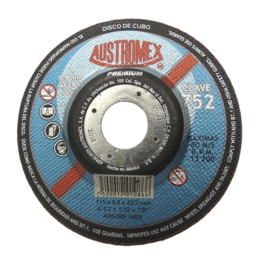 [HC09520] AUSTROMEX DISCO CORTE 752 4-1/2X1/32X7/8 A INOX